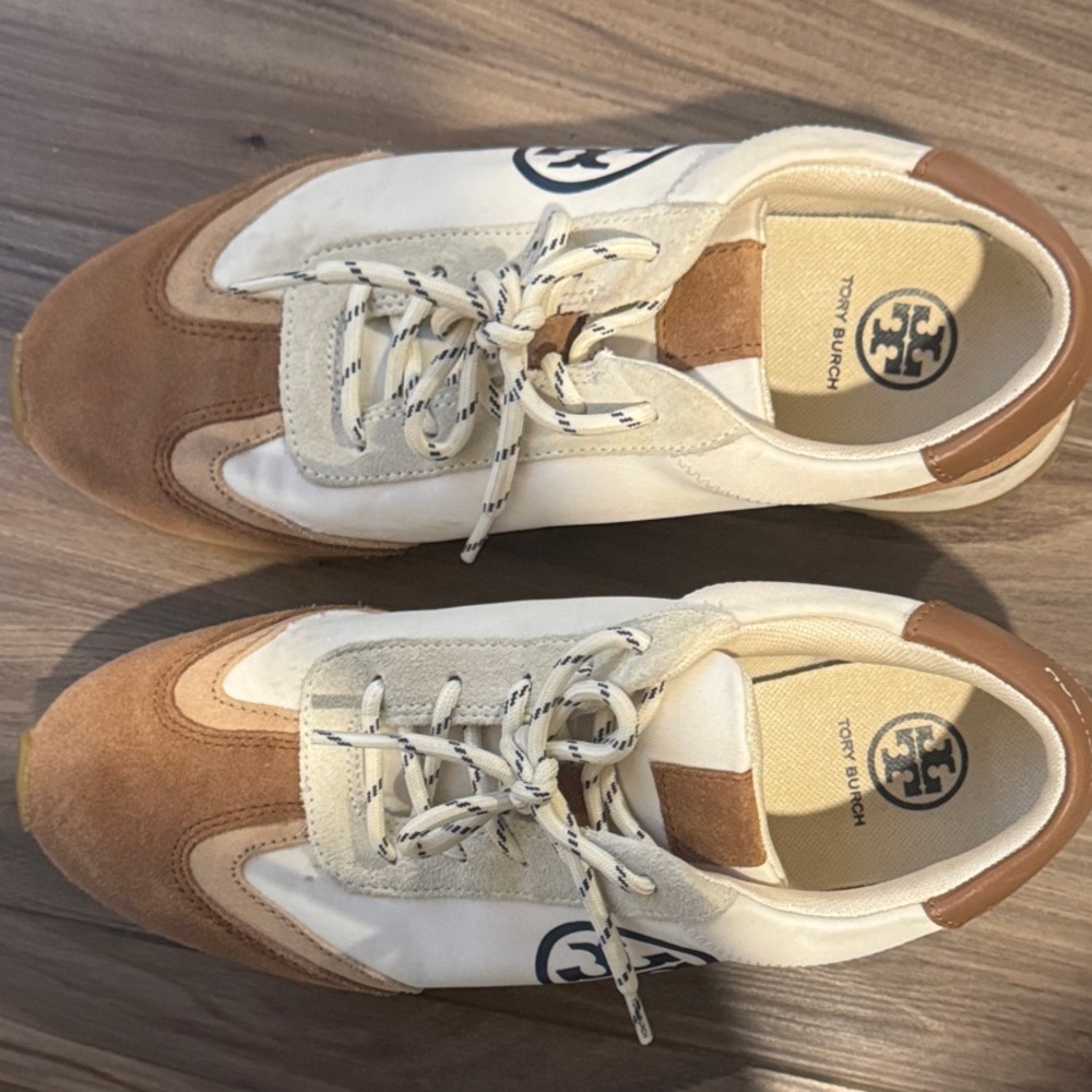 Tory Burch Women Cream and Tan Sneakers